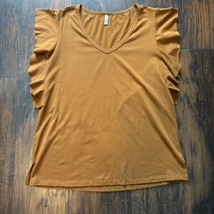 Women's Large Wishlist V-Neck Ruffle Sleeve Top - Mustard Rust